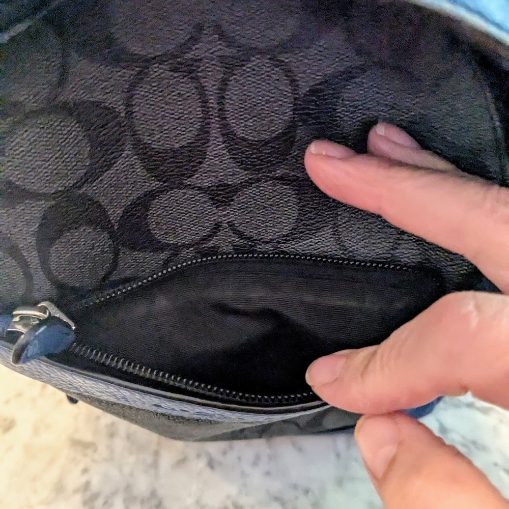 Coach Signature Leather/PVC 500 Blue Silvermetal Sling Bag - Picture 7 of 9